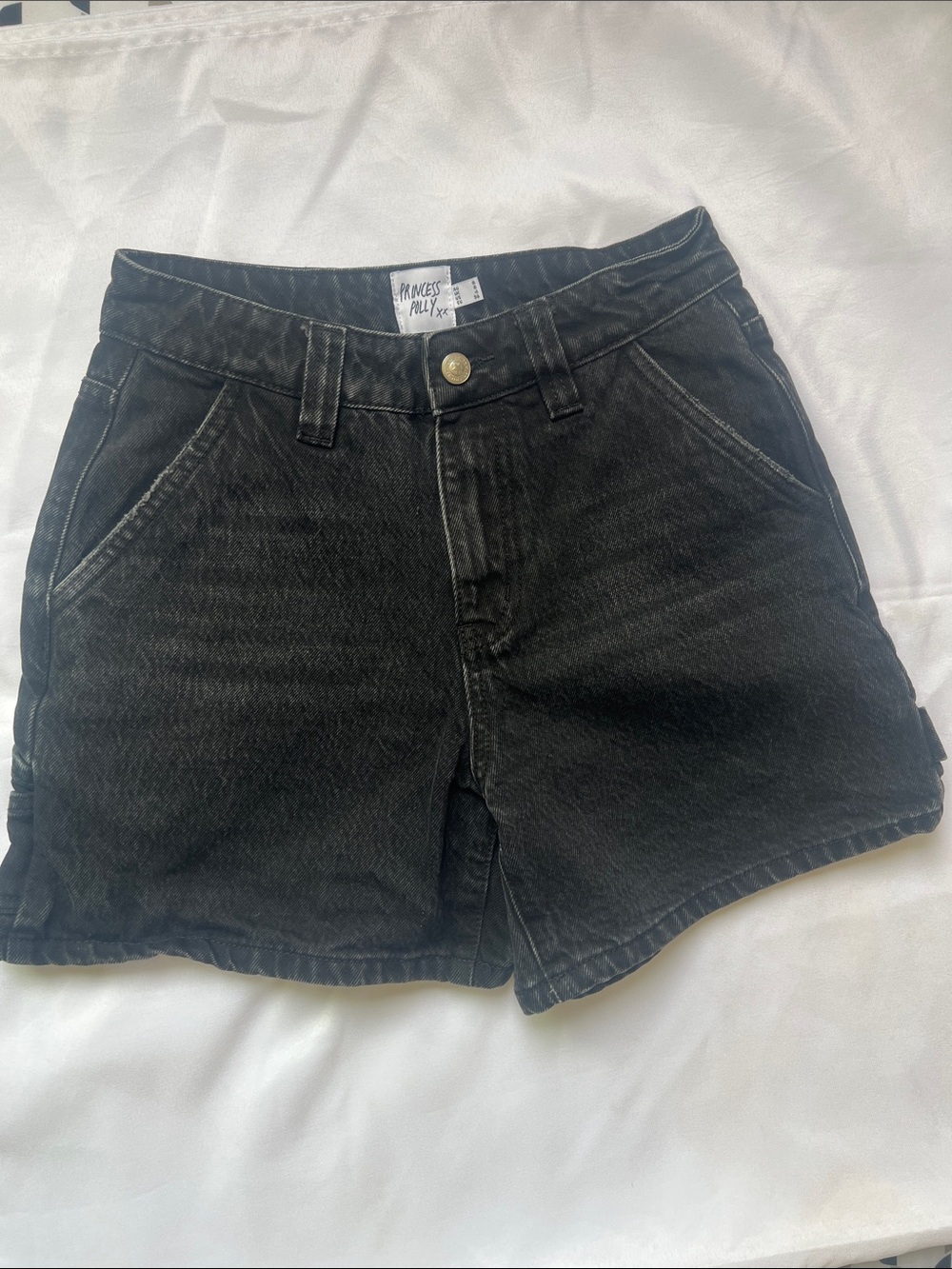 Princess Polly Washed Black High-Waist Denim Shorts
